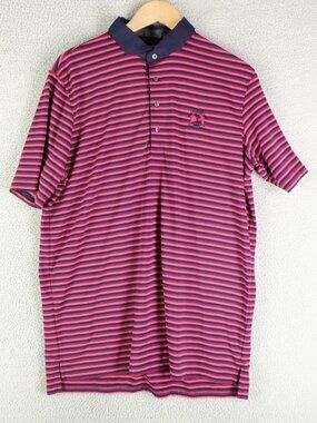 Grayson Polo Mens Large Pink Blue Striped Short Sleeve Performance Golf Athletic